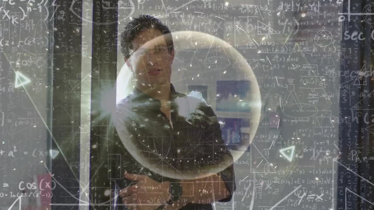 사무실에서 사업가에 대한 방정식의 네트워크의 애니메이션