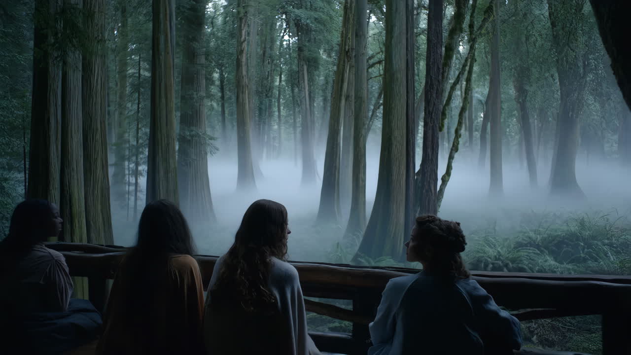 Women Gaze Upon a Mysterious, Misty Forest
