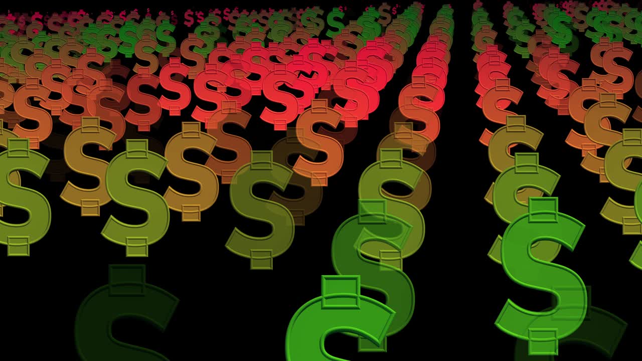 여러 가지 색상 으로 된 달러 기호 의 줄 들