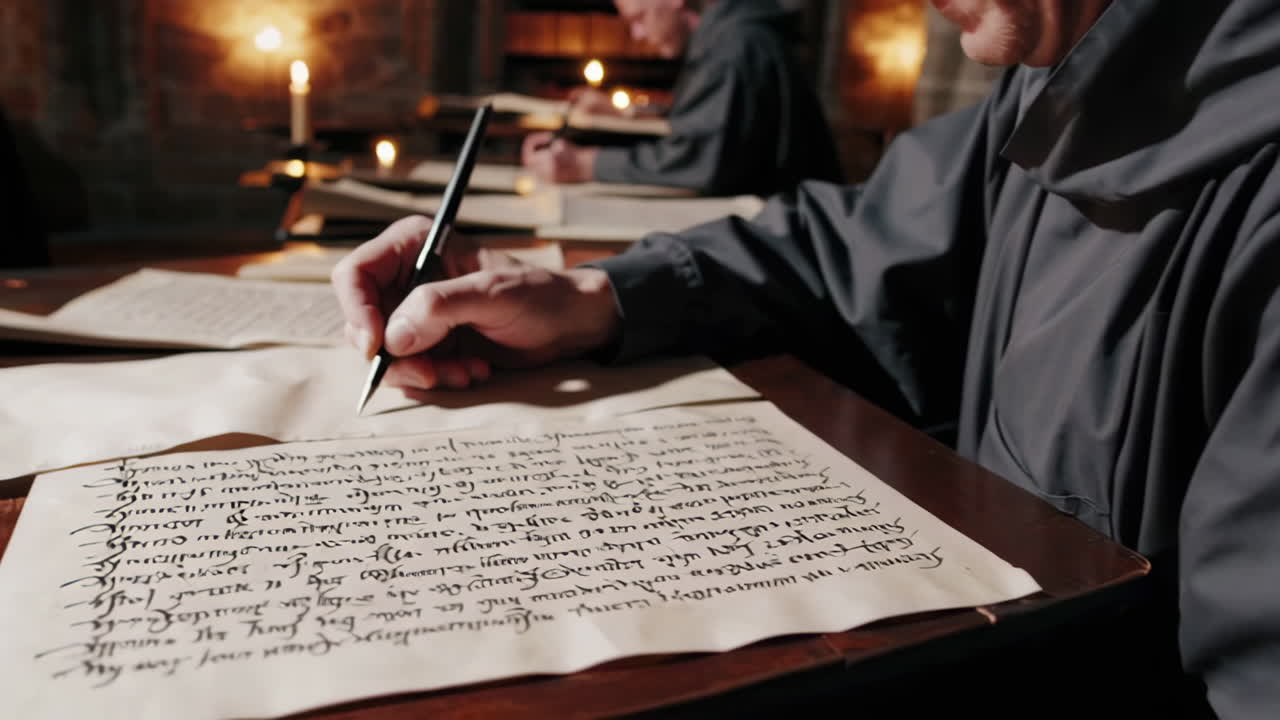 Medieval Monks in a Scriptorium