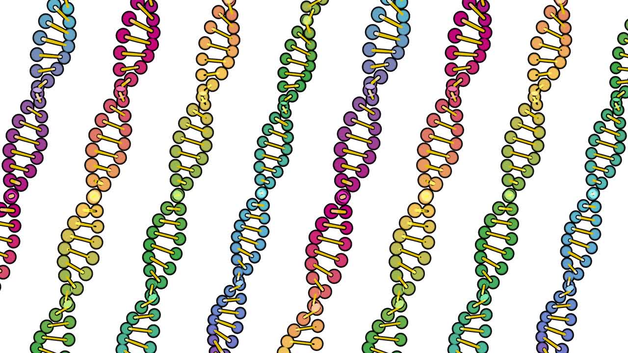 백색 바탕에 분리된 dna 분석의 컬러 시각화, 3d 회전 애니메이션, 몬태지 및 의료 훈련