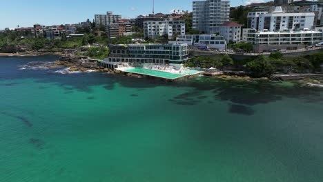 flying towards bondi icebergs pool in bondi beach, new south wales, australia