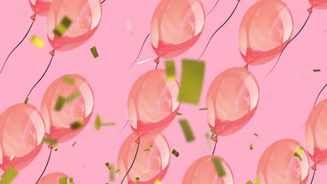 animación de globos rosados volando y confeti sobre un fondo rosado