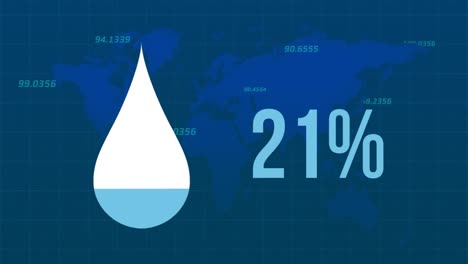 Animation-Eines-Wassertropfens-Mit-Zahlen-Und-0-95-Prozent-Zählung-über-Einer-Grafischen-Karte