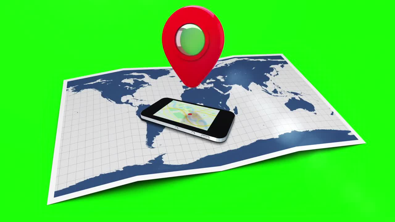 marcador rojo apuntando a un móvil en un mapa del mundo