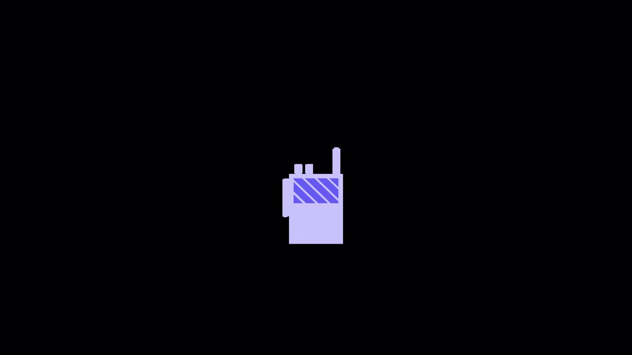 Minimalistische grafische Animation eines Walkie-Talkies auf schwarzem Hintergrund