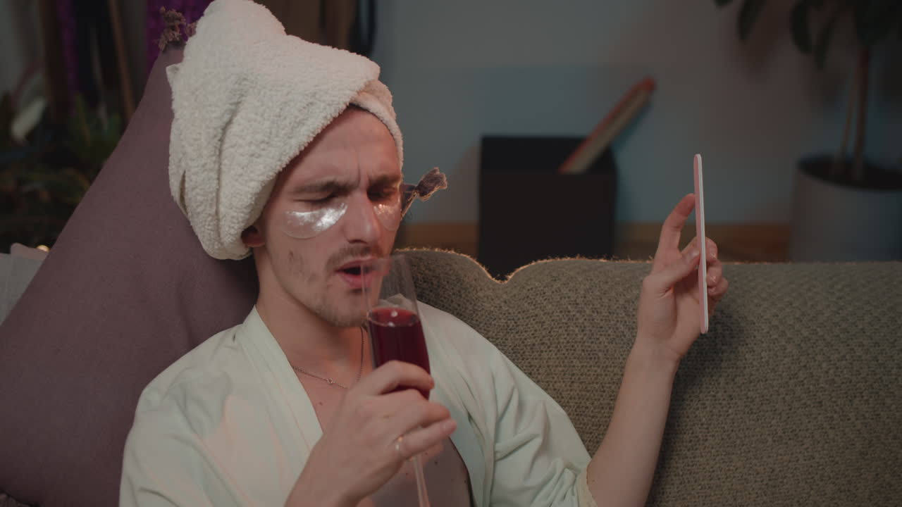 Man doing self-care at home