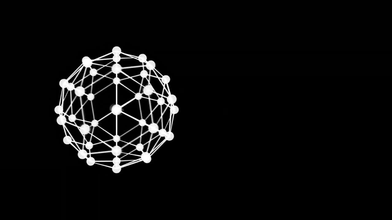 검은 바탕에 회전하는 연결된 점들의 지구의 디지털 애니메이션