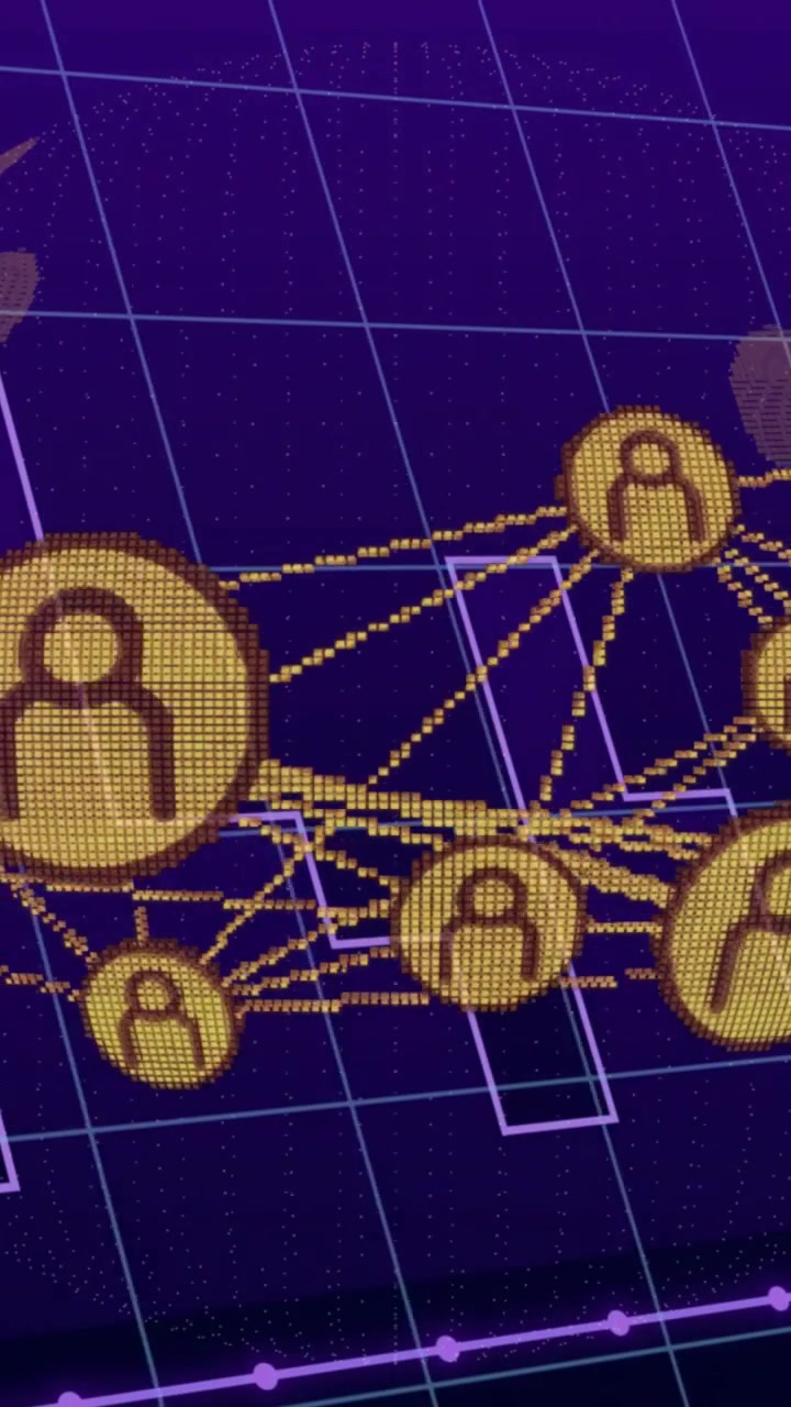Vertical video: Camera panning data map, showing gold nodes growing with boxes to reveal network