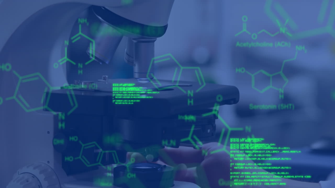 animación de la estructura molecular y el lenguaje de programación a través del microscopio en laboratorio