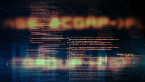 Animation of data processing on grid over blue background