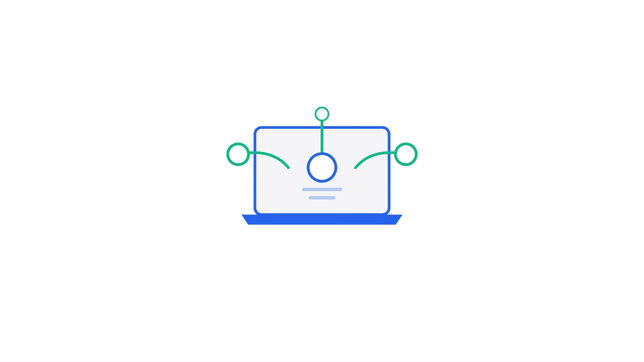 Animated Laptop Icon with Expanding Network Connections