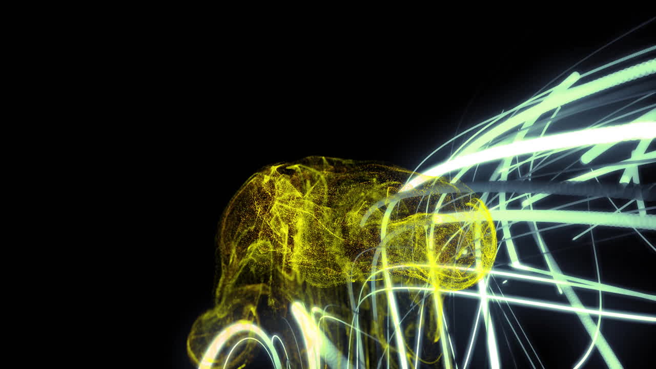 rutas de luz amarillas y blancas abstractas que forman formas sobre un fondo negro, animación