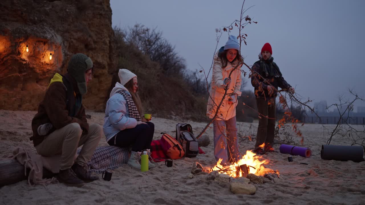 Friends by the Campfire on the Beach
