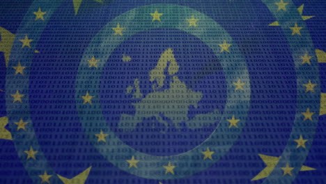 배경의 eu 지도에 대해 회전하는 노란색 별