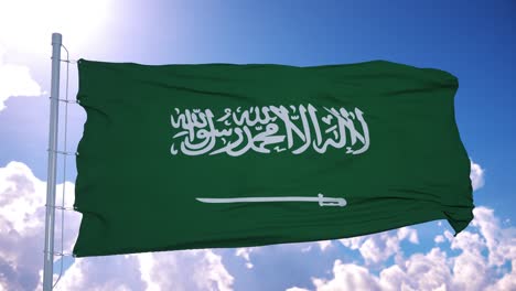 saudi arabia flag waving in the wind against deep blue sky. 4k