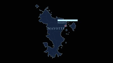 Mapa-Azul-De-Mayotte-Con-La-Ciudad-De-La-Prefectura-De-Mamoudzou-Y-Coordenadas-Geográficas-Sobre-Fondo-Negro