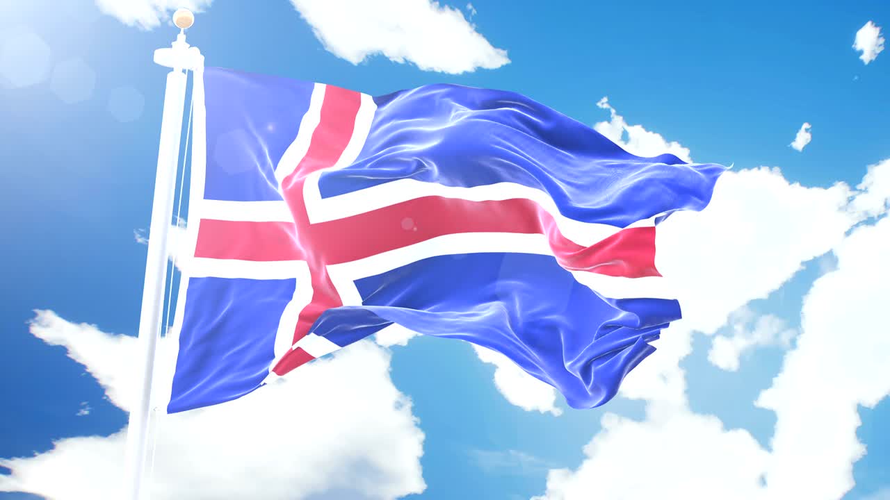 아이슬란드의 현실적인 발이 타임 스 구름 배경에 흔들리고, 세부적인 직물 텍스처와 함께 4k 해상도의 완벽한 루프입니다.