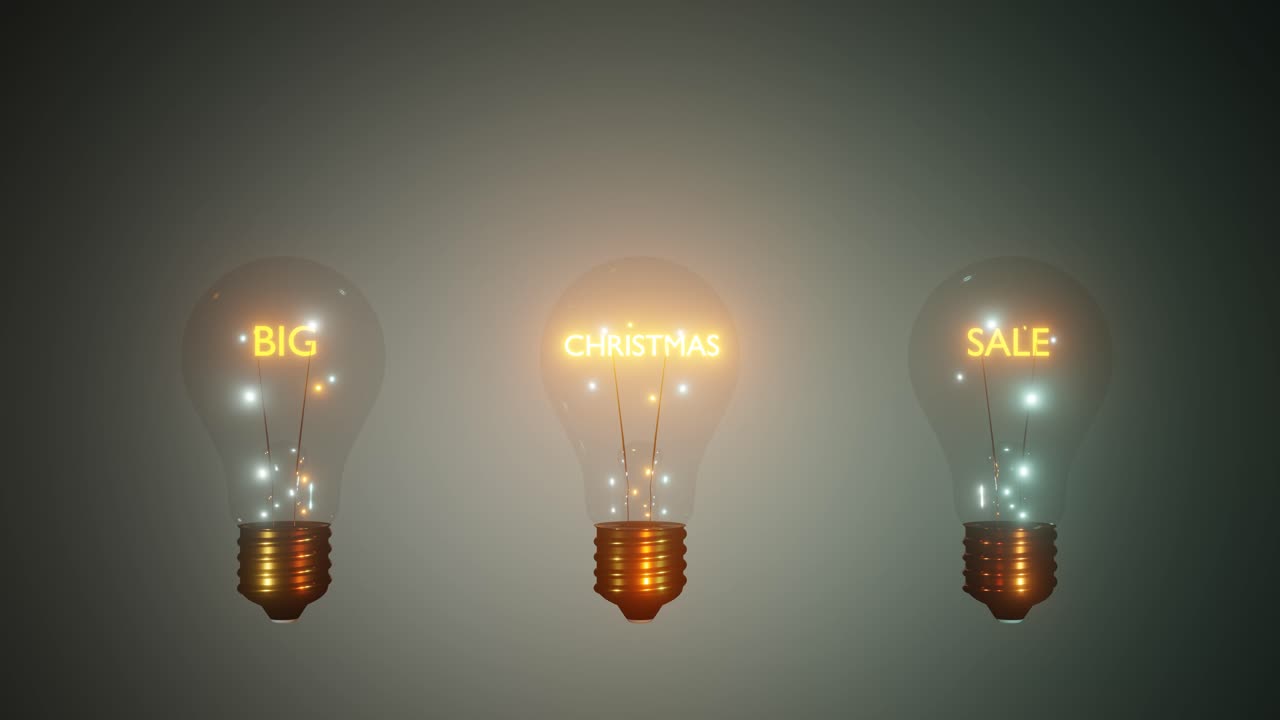 Big Christmas Sale light bulbs concept 3d rendering animation