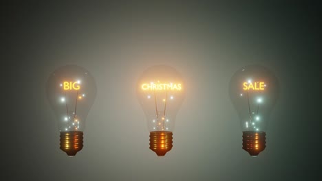 big christmas sale light bulbs concept 3d rendering animation