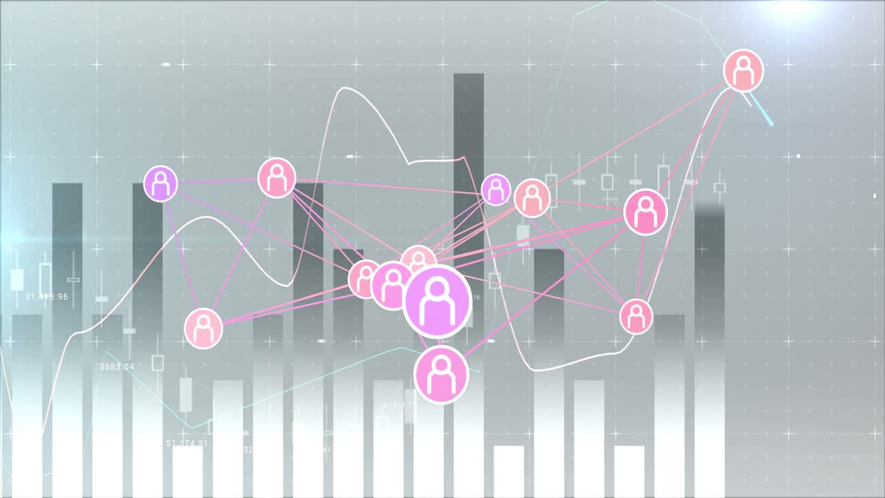 백색 배경에 데이터 처리 및 미디어 아이콘의 애니메이션