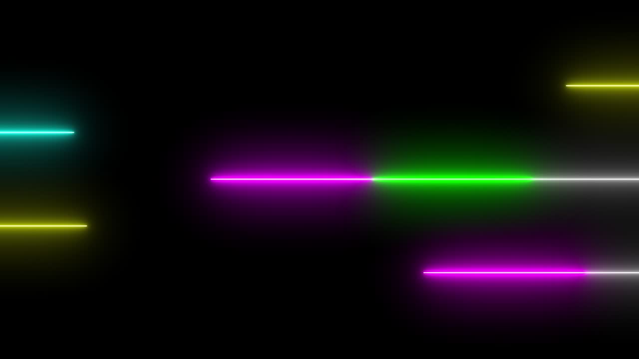 resumen colorido de la línea de neón llama brillante parpadeante bucle de animación moviéndose al azar en un fondo negro.