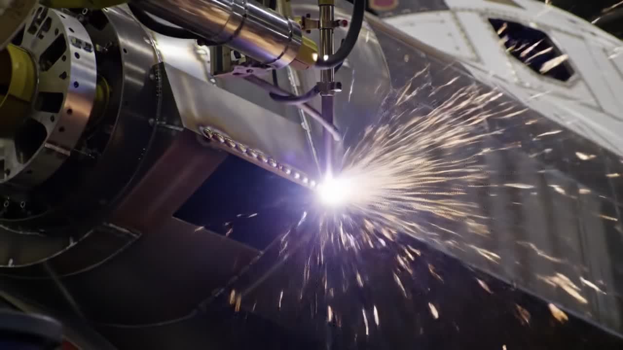 Manufacturing Process of a Spacecraft: Precision Robotics and Welding Techniques for Advanced Aerospace Engineering in a Controlled Environment