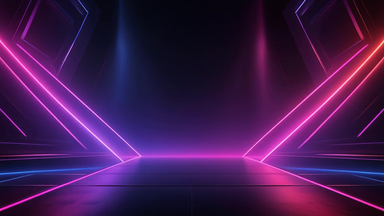 Abstract Futuristic Corridor with Glowing Pink and Blue Neon Lights