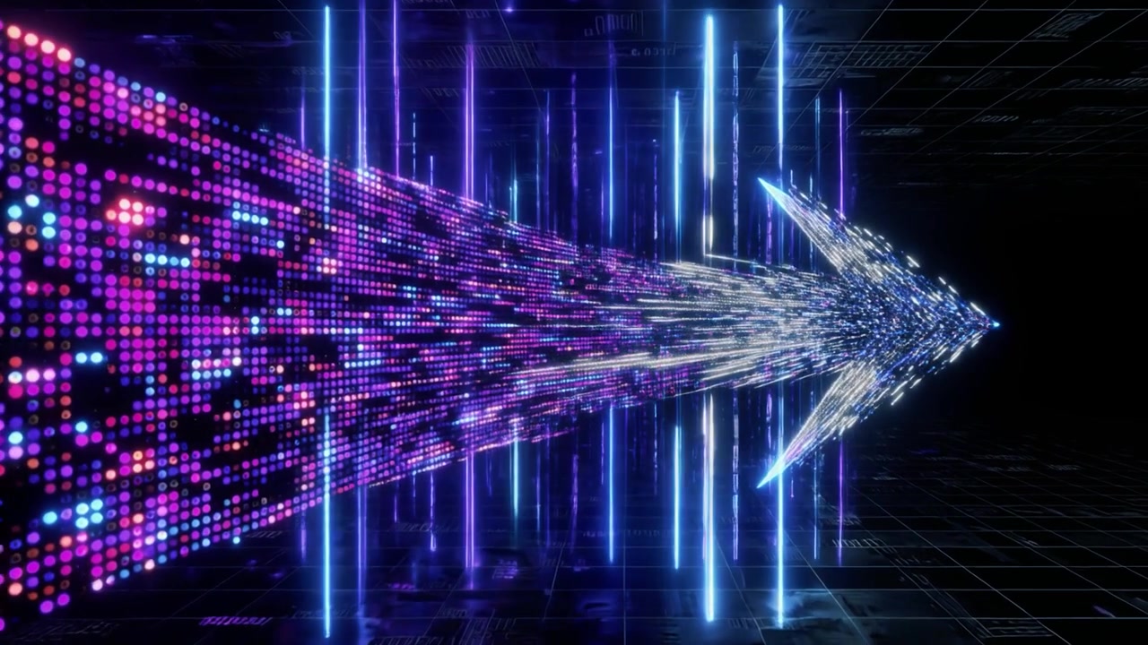 Digital Arrow Moving Through Abstract Data Tunnel