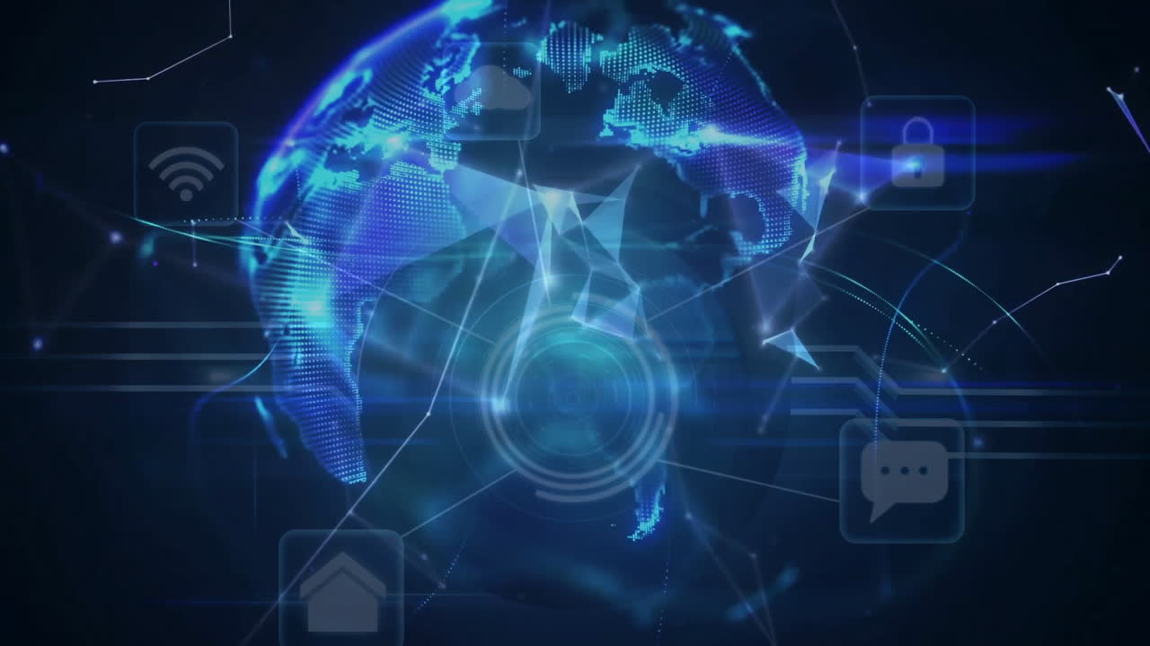 Digital globe with network icons showing global connectivity animation