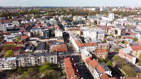 Kaunas-downtown-panorama,-aerial-view