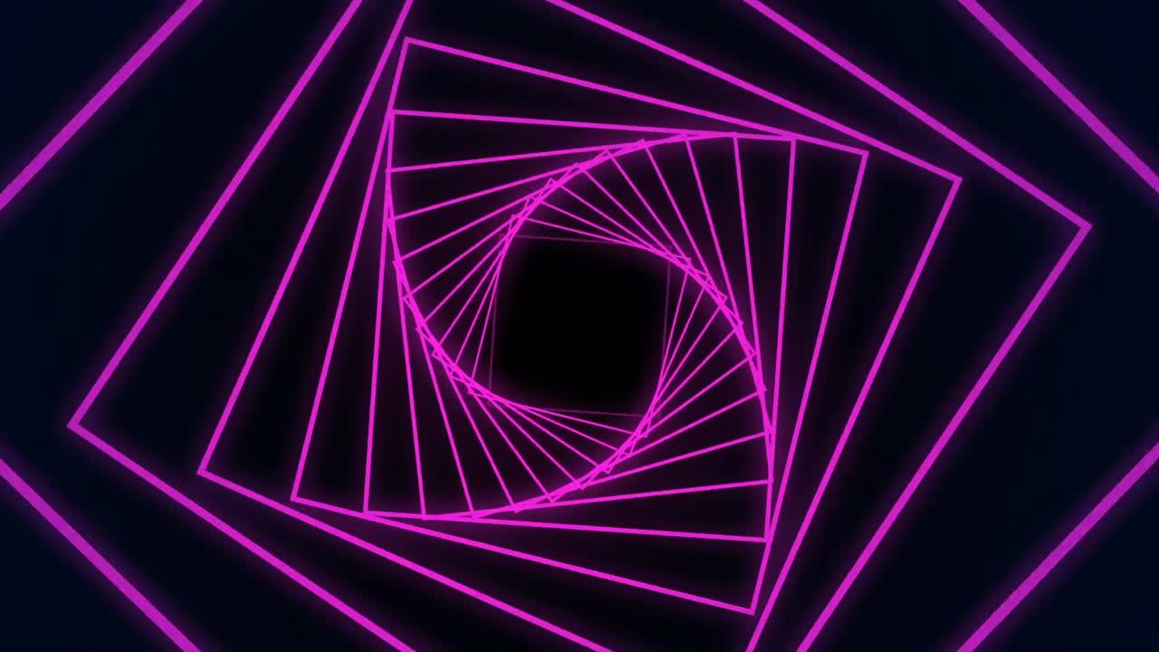 Animation of purple neon geometrical shapes over black background