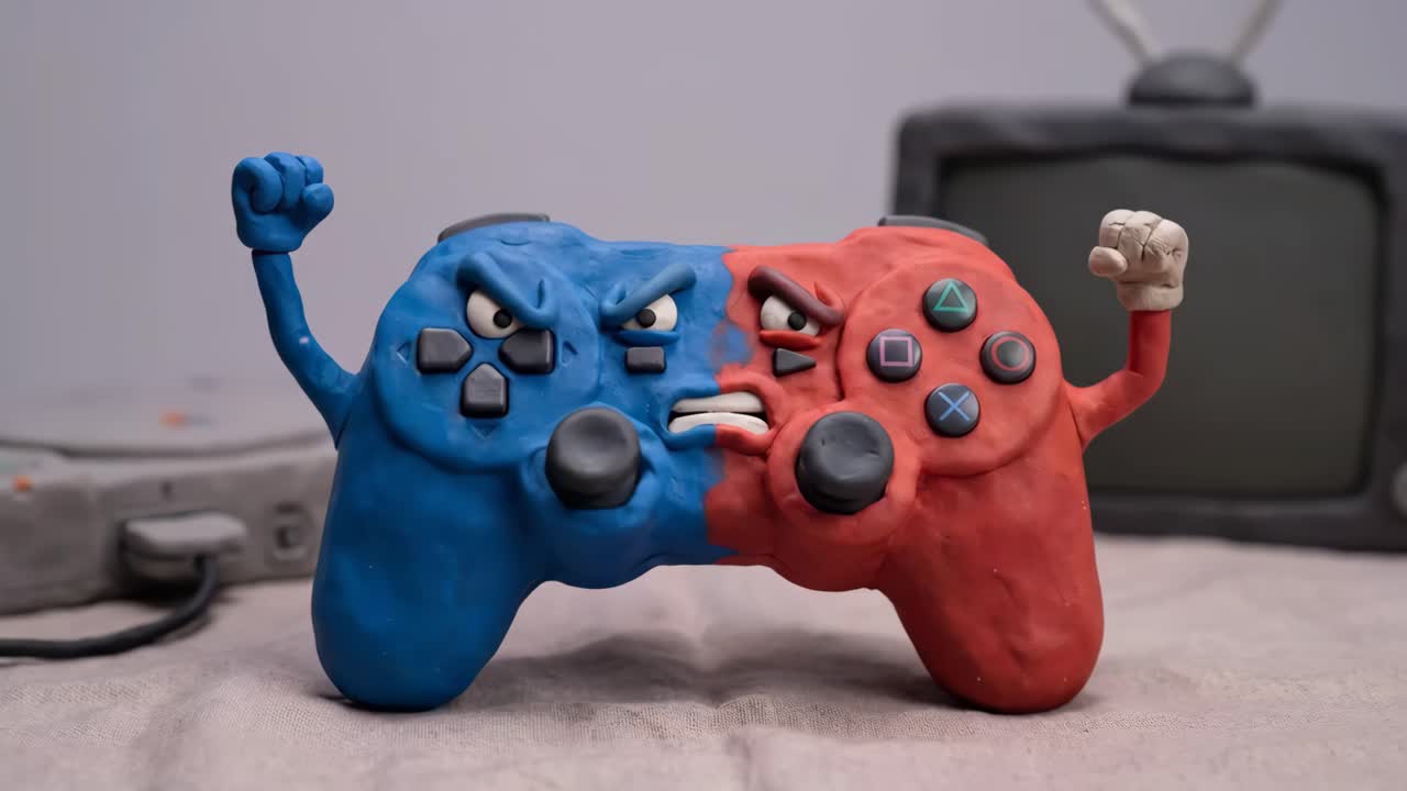 Angry Claymation Game Controllers Fighting in Stop Motion