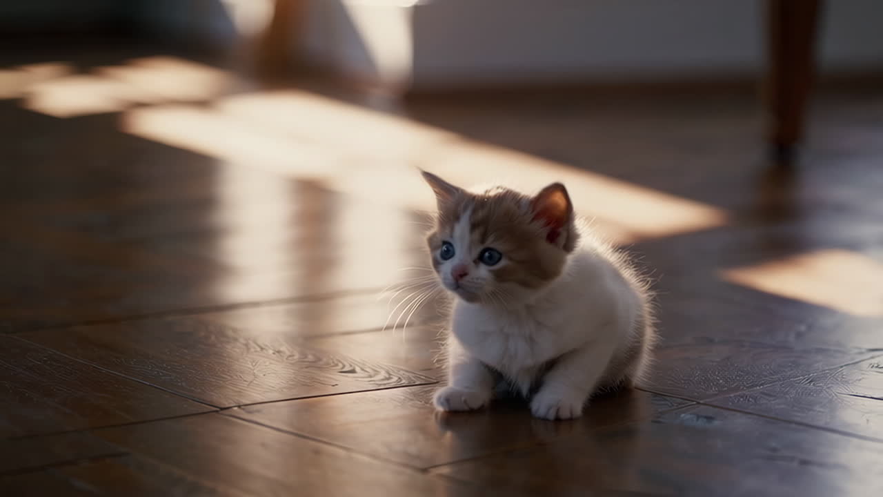 Adorable Kitten on a Wooden Floor