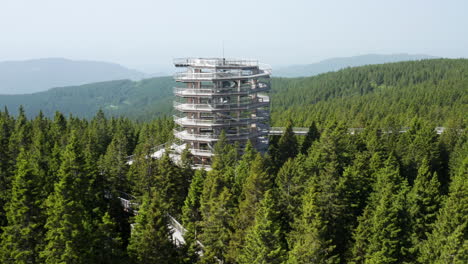 spiral observation tower in a mountain forest