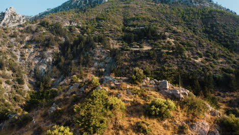 circling around mountain top in evening sun