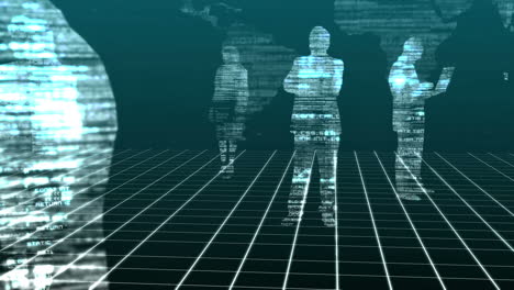 animación informática con siluetas azules y mapa