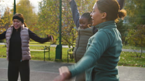 women warming up outdoors