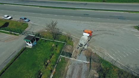 machine working on construction site. aerial drone view of construction site