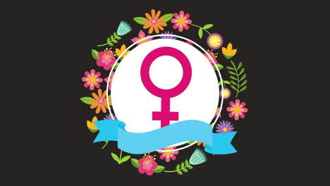 happy womens day lettering with gender symbol and flowers