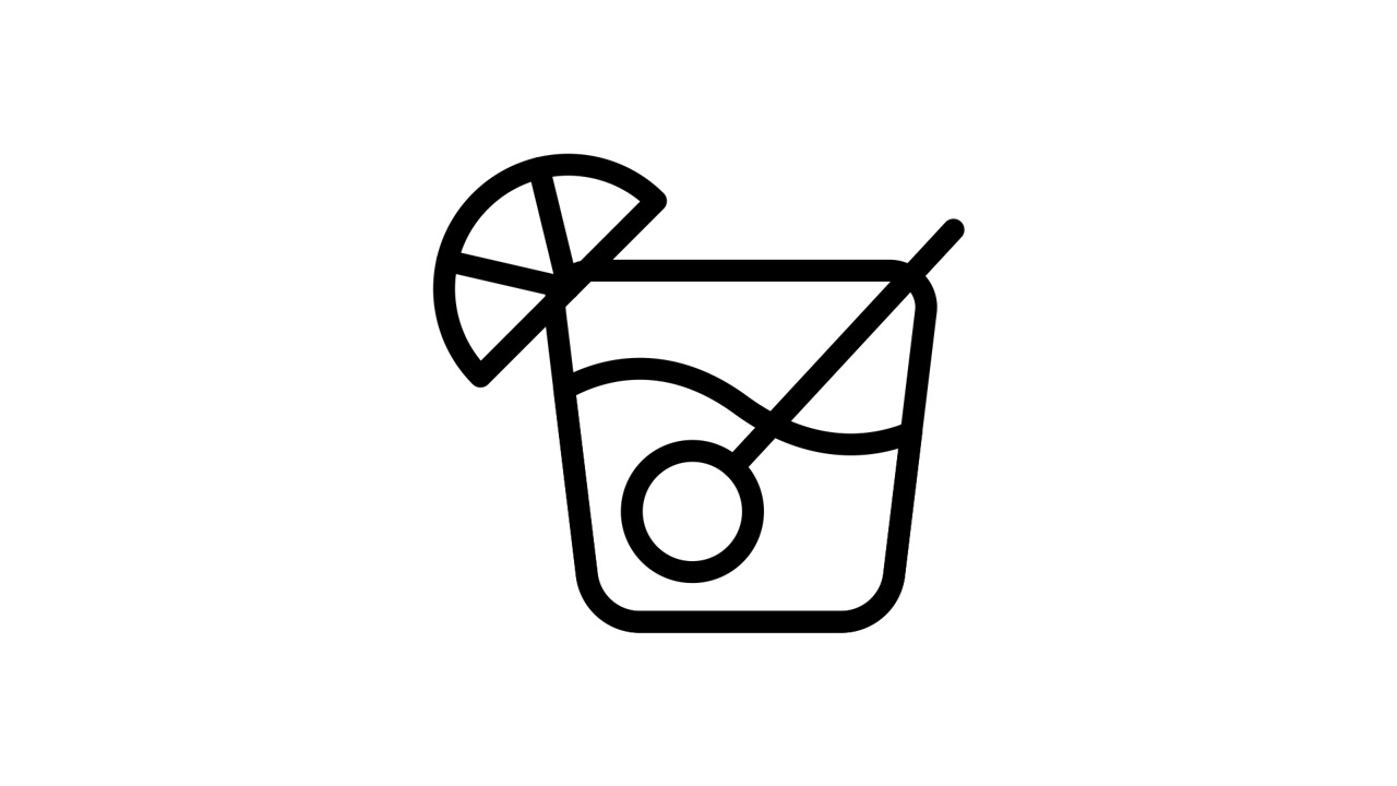 Animeret stregtegningsikon af en cocktail med citron og sugerør