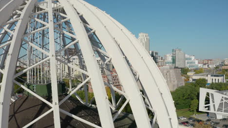 aerial view of a large white dome and cityscape