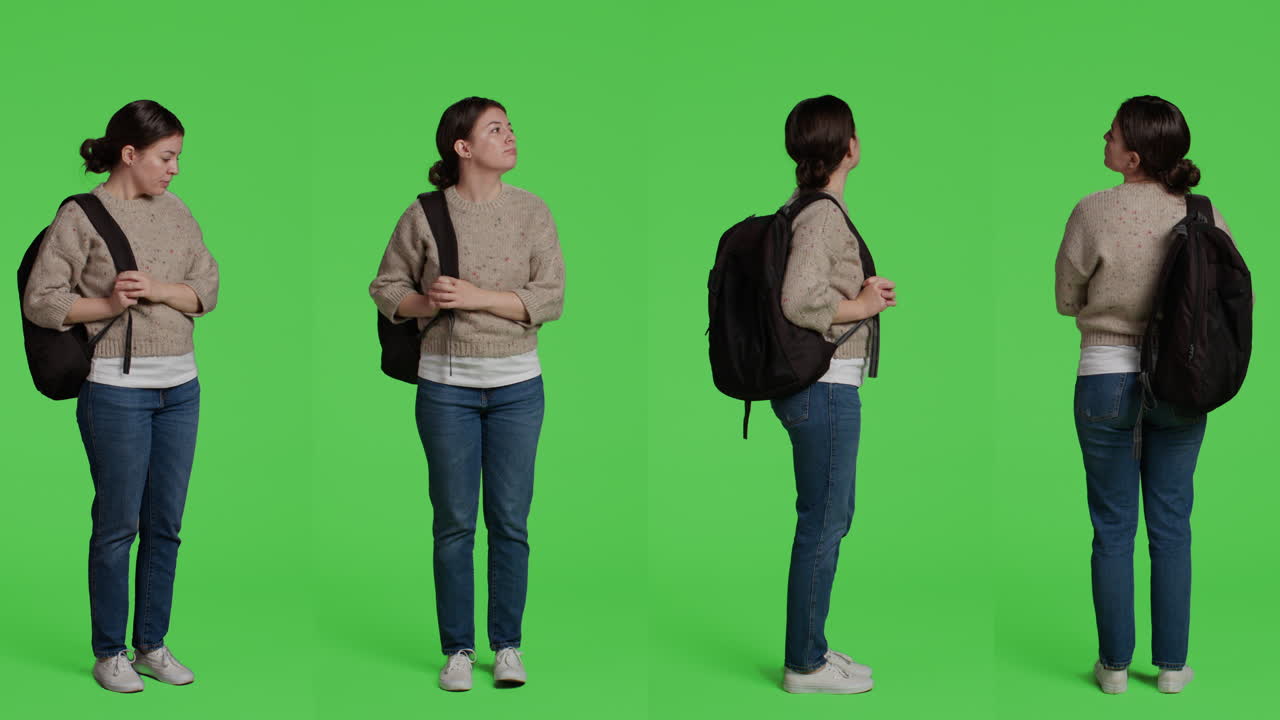 녹색 화면에 배을 가진 여자