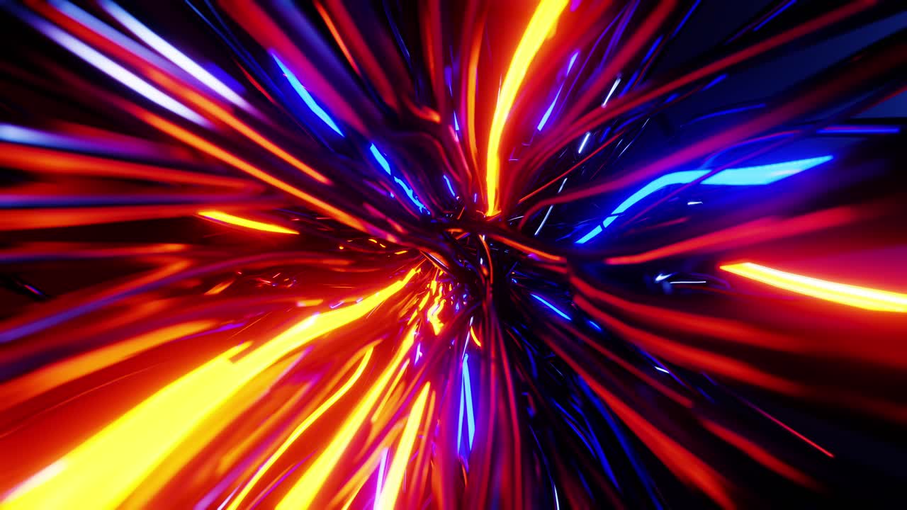 Flying through a tangle of flashing cables. Infinitely looped animation.