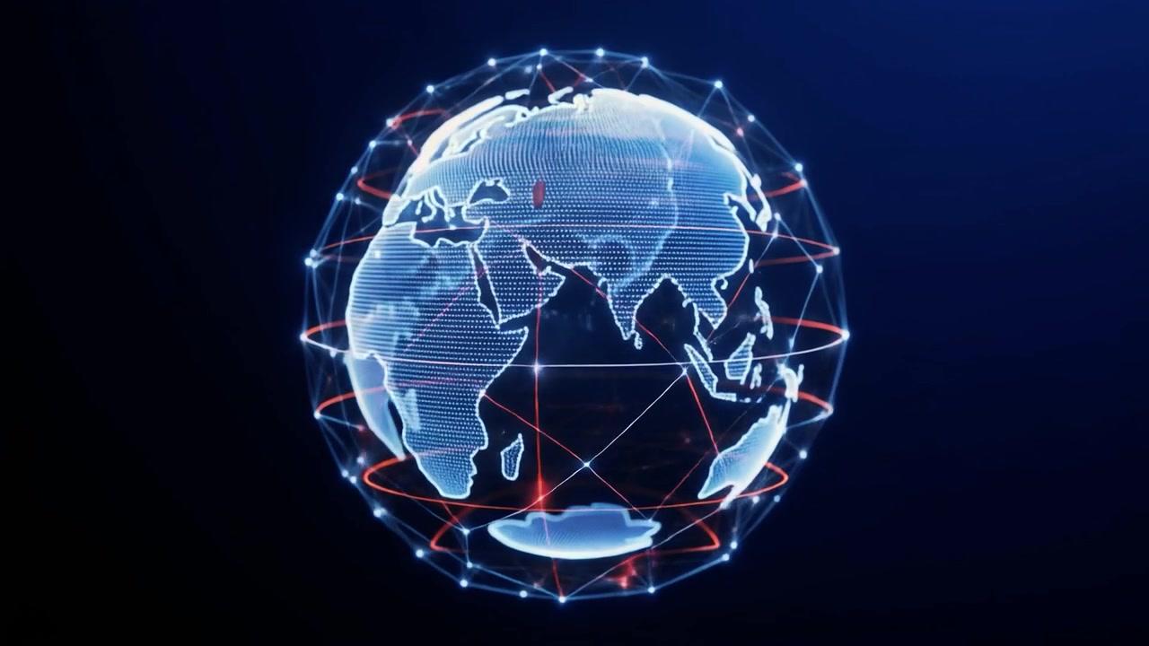 Digital Rotating Globe with Global Network Connections
