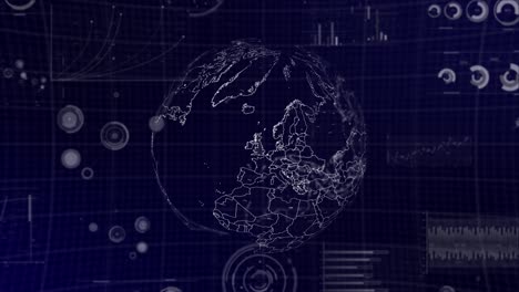 Datenanalyse-Technologie-Globus,-Der-Sich-Auf-Dem-Land-Des-Vereinigten-Königreichs-Mit-Grafiken,-Diagrammen,-Analysen-Im-Hintergrund-Dreht-|-Großbritannien-Land-Globus-Rotiert-4k-|-60-Fps,-Technologischer-Hintergrund-Der-Datenanalyse