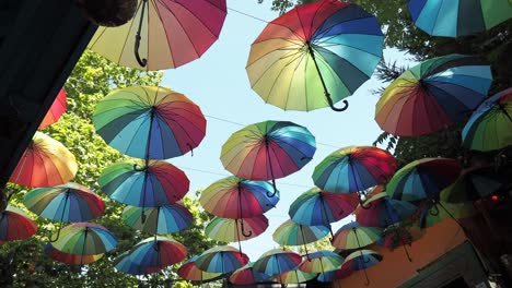 colorful rainbow umbrellas hanging decor