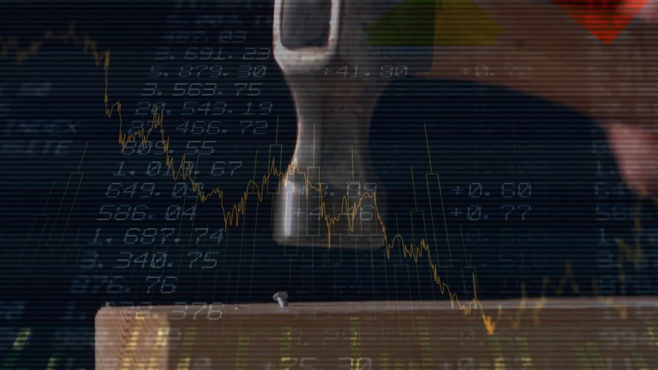 Animation of statistics and financial data processing over auctioneer's hammer