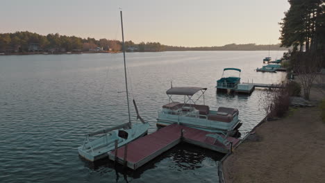 aerial views of a lake at sunset in north carolina