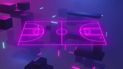 animation of video game sports field over purple background